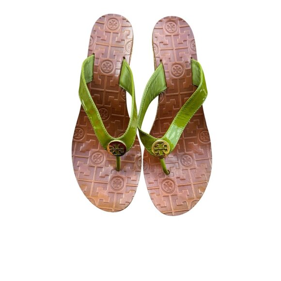 Tory Burch Flipflop Wedges Sandals Heels Green Women’s Size 8.5 - Picture 3 of 12